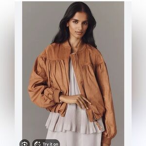 Anthropologie Faux Suede Camel Bomber Jacket NWT